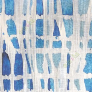 Blue white black color stone geometric shaped vertical rectangular shaped lines texture finished cotton sheer curtain